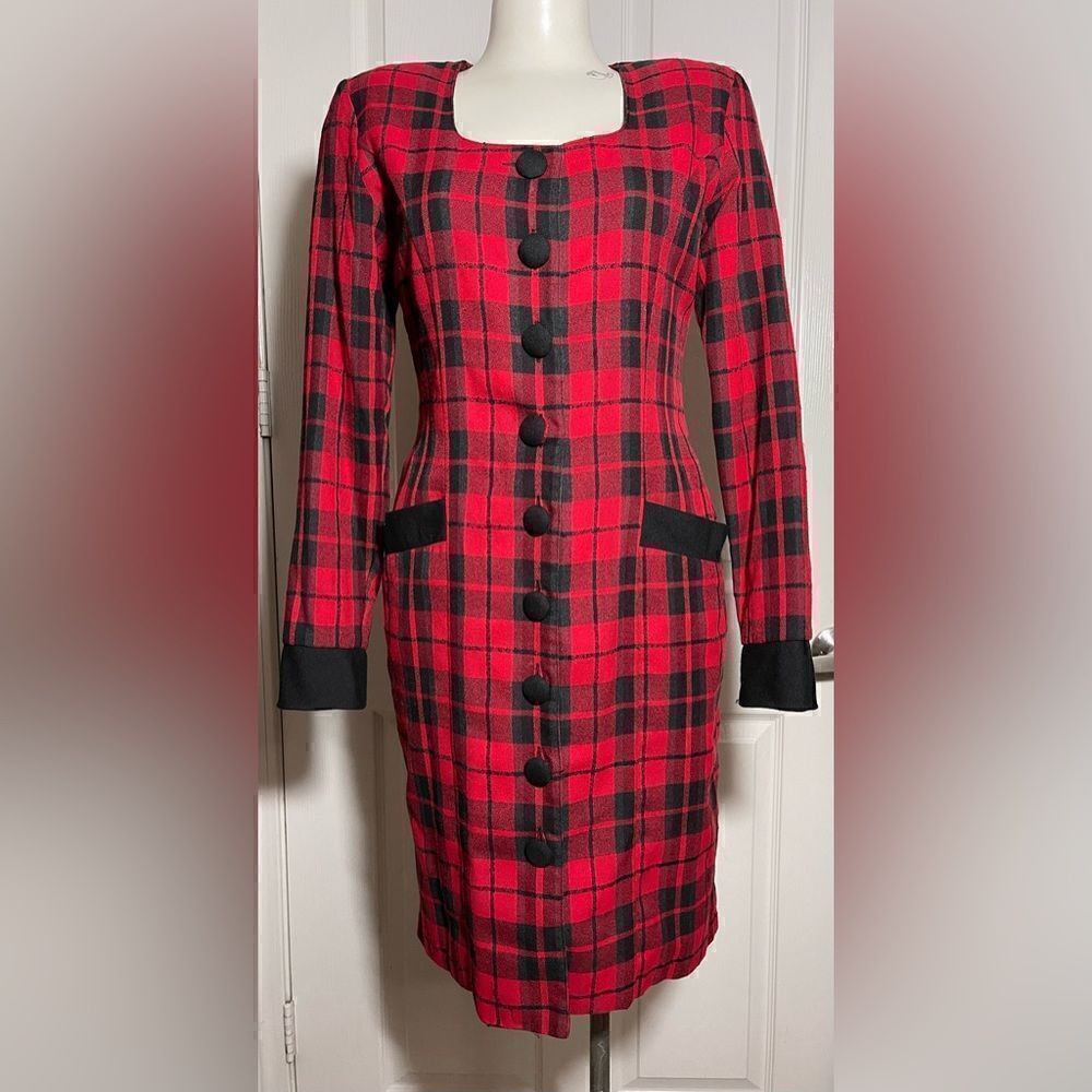Vintage red plaid Express coat dress size 7/8